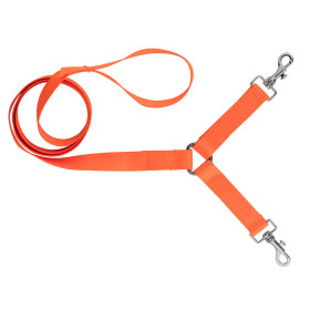 Laisse 1,30 m sangle nylon 2 chiens orange fluo - Country