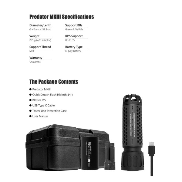 Traceur airsoft Acetech Unit Predator MKIII Noir avec Blaster MS — vue 4