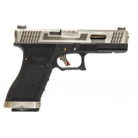 Pistolet airsoft gaz WE T7 slide silver canon silver frame noire 6 mm blowback — vue 2