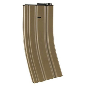 Chargeur mid-cap métal 120 billes Lancer Tactical pour M4 AEG, disponible en noir et tan – Tan/Beige