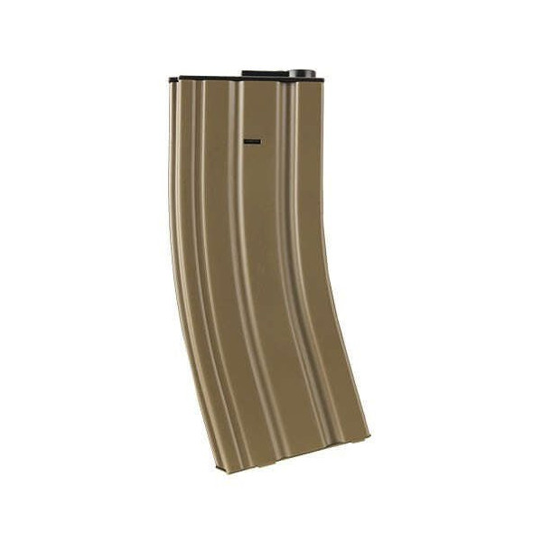 Chargeur mid-cap métal 120 billes Lancer Tactical pour M4 AEG, disponible en noir et tan – Tan/Beige