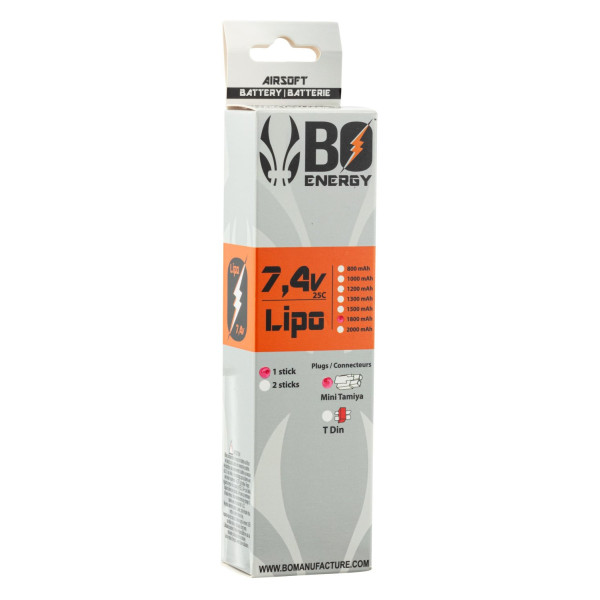 Batterie LiPo BO Manufacture 2S 7.4V 1800mAh 25C stick pour réplique airsoft