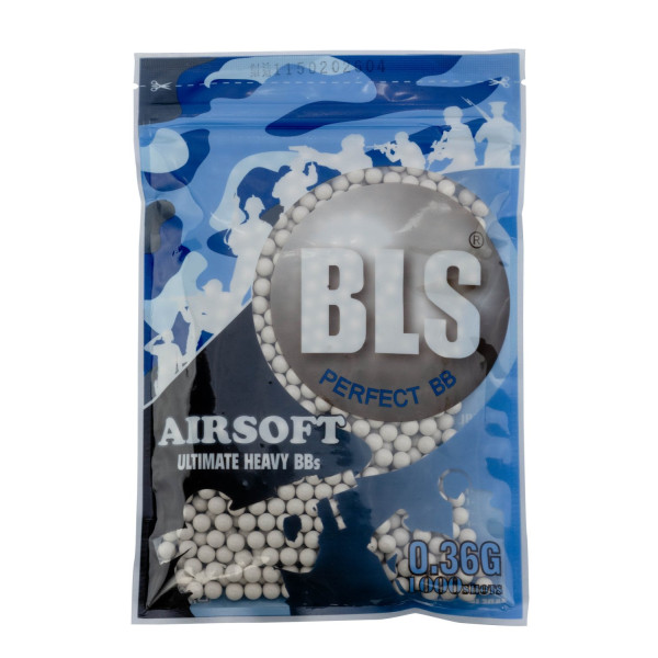 Billes airsoft BLS Ultimate Heavy 0,36 g blanches – Sachet de 1000 unités – Blanc