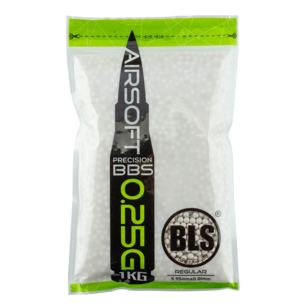 Billes airsoft BLS STD 6mm 0,25g blanches – Sachet de 1 kg – Blanc