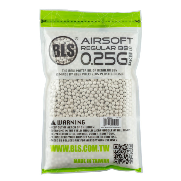 Billes airsoft BLS STD 6mm 0,25g blanches – Sachet de 1 kg – Blanc
