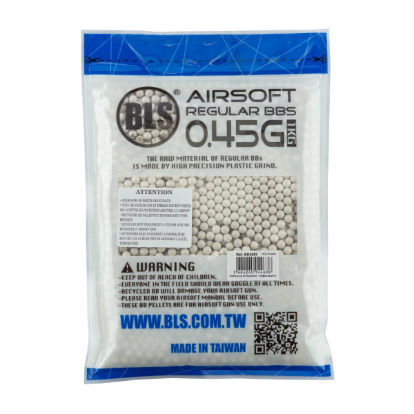 Billes airsoft biodégradables BLS BIO 0.45g 6mm – Sac 1 kg – Blanc