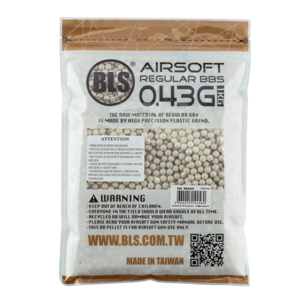 Billes airsoft lourdes 0,43 g BLS blanches – Sac de 1 kg – Blanc