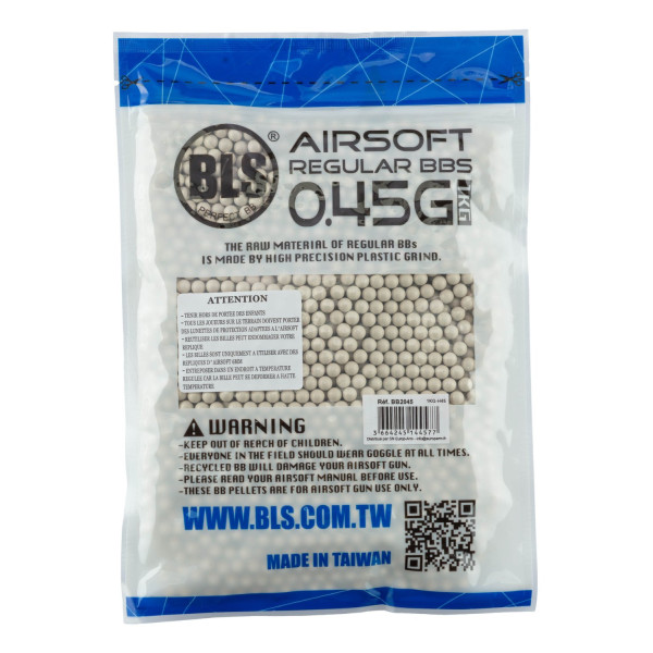 Billes airsoft lourdes 0,45 g BLS blanches – Sac de 1 kg – Blanc