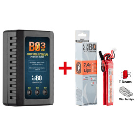 Pack batterie LiPo airsoft BO Manufacture 7.4V connecteur Mini Tamiya ou T-Dean
