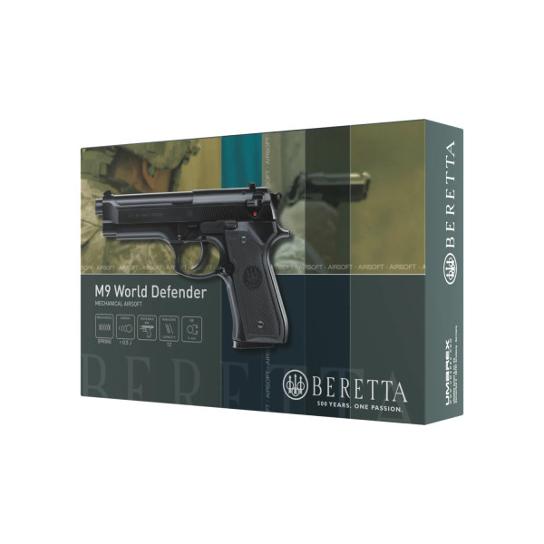 Pistolet airsoft Beretta M9 World Defender à ressort billes 6 mm