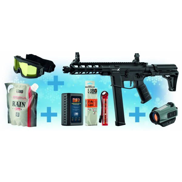 Pack de Noel replique AEG Battle X + point rouge BO gris a capteur solaire + masque + batterie et chargeur — vue 2